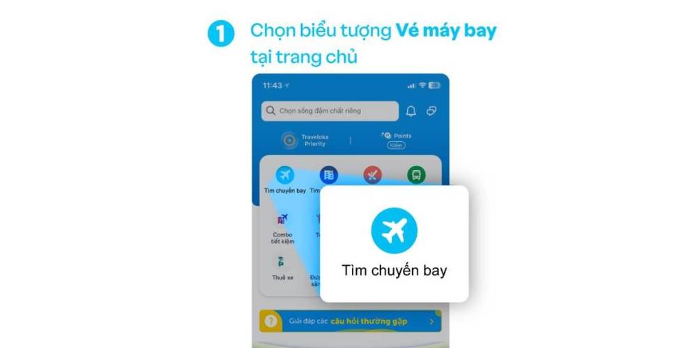 Chọn biểu tượng Vé máy bay